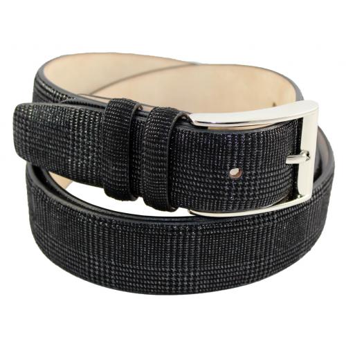 Emilio Franco "B1" Argento Black Genuine Leather Suede Print Belt